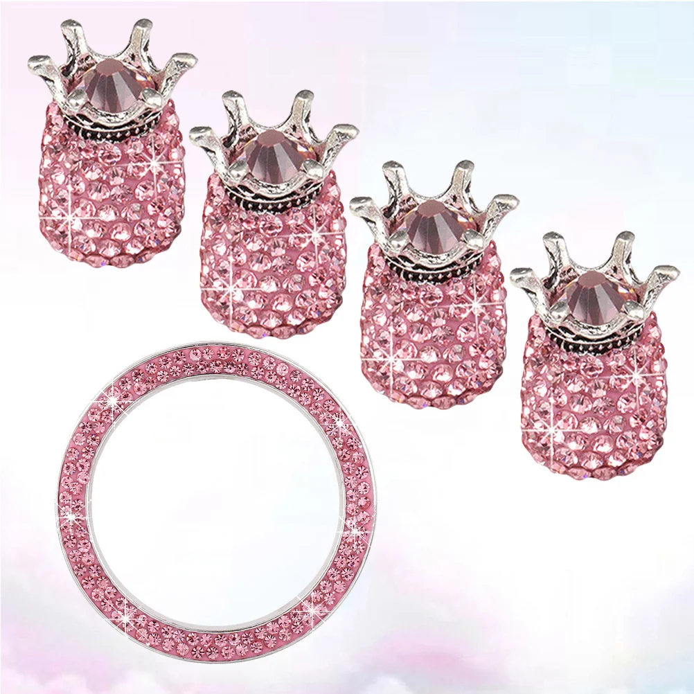 

5 шт., набор колпачков для автомобильного стержня со стразами, пылезащитные колпачки для ключей запуска автомобиля, кольцо для кнопки зажигания, защитное украшение, розовый