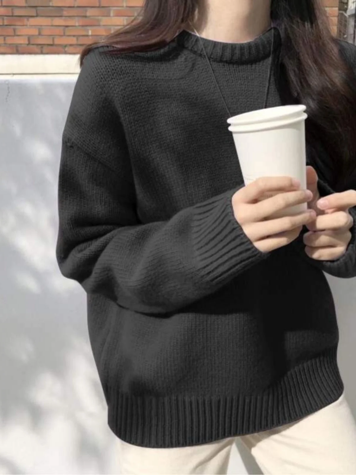 Sweet Cute Women's Knitted Sweater Spring Autumn Loose Lazy Sle Outerwear Base Layer Overhead Knitted Inner Match Women's Top