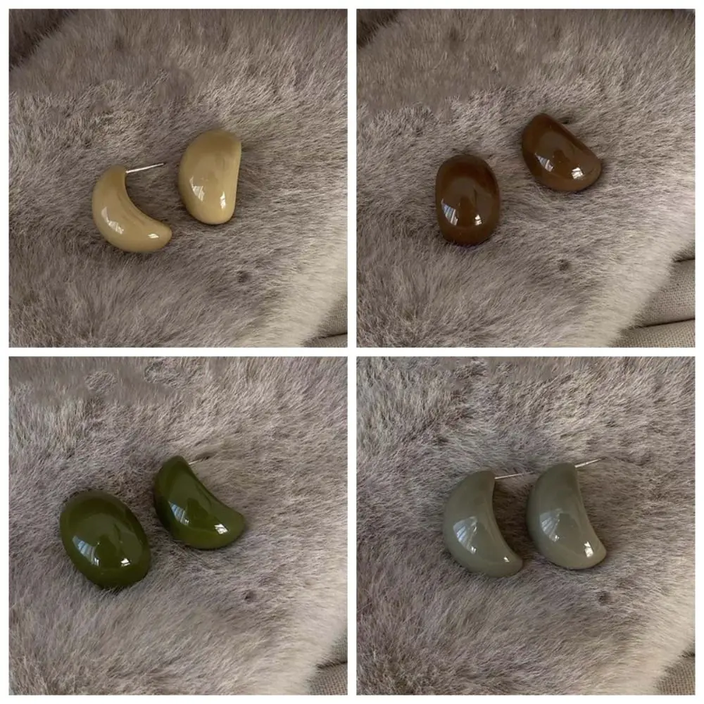 Acrylic Resin Semi-Circle Earrings Exquisite Vintage Chunky Ellipse Ear Studs Trendy Geometric Drop Pendant Earrings