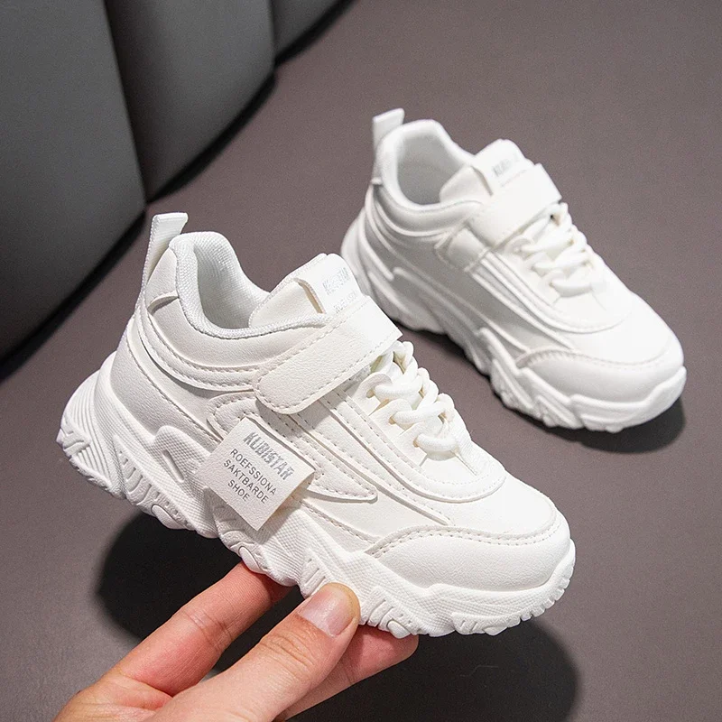 2024 New Versatile Soft Breatheable Hook & Loop White Boys and Girls Children Sneakers Cute Korean Style Uniform School Shoes