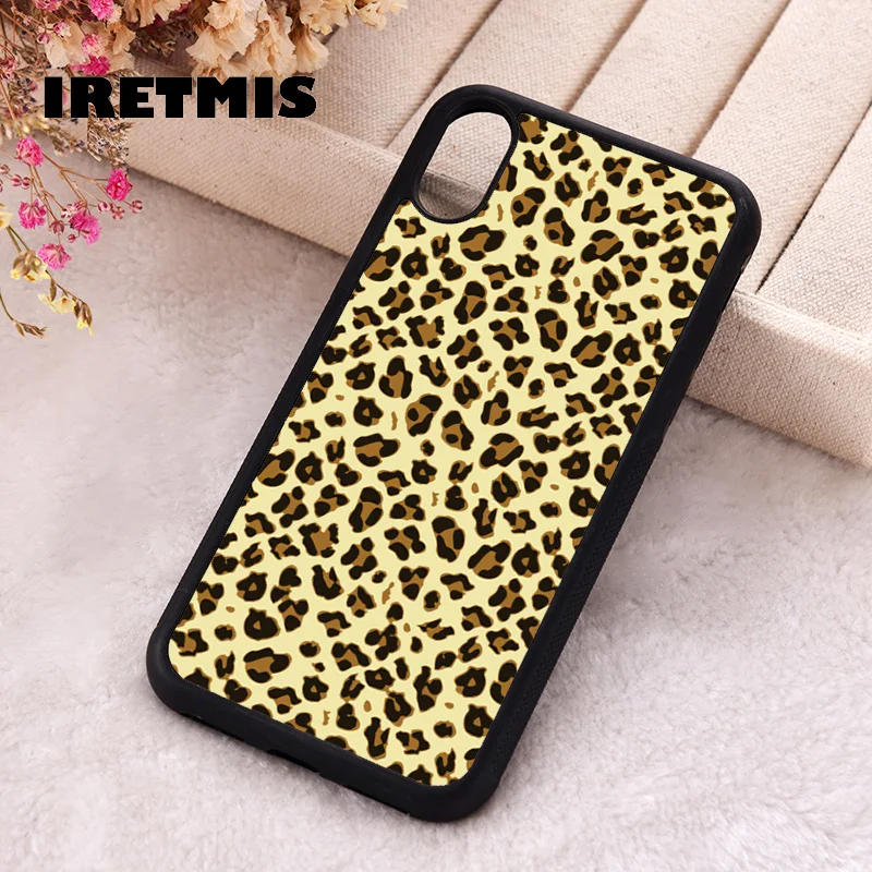 Iretmis Phone Cover Case For iPhone X XS Max XR 11 12 13 PRO MINI 14 15 16 Plus Rubber Silicone Black Beige Tan Leopard Skin