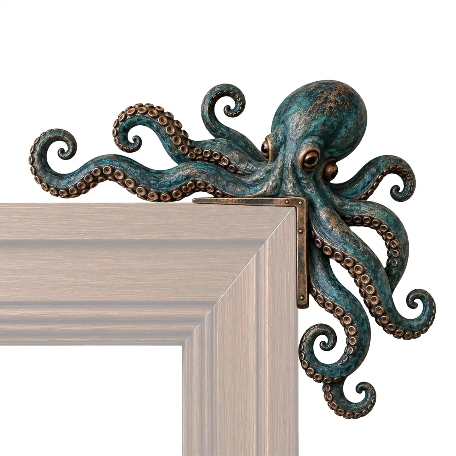 Door Corner Decor Wooden Octopus Nautical Bathroom Sculpture Door Frame Decoration for Home Living Room Mantel Kitchen Patio