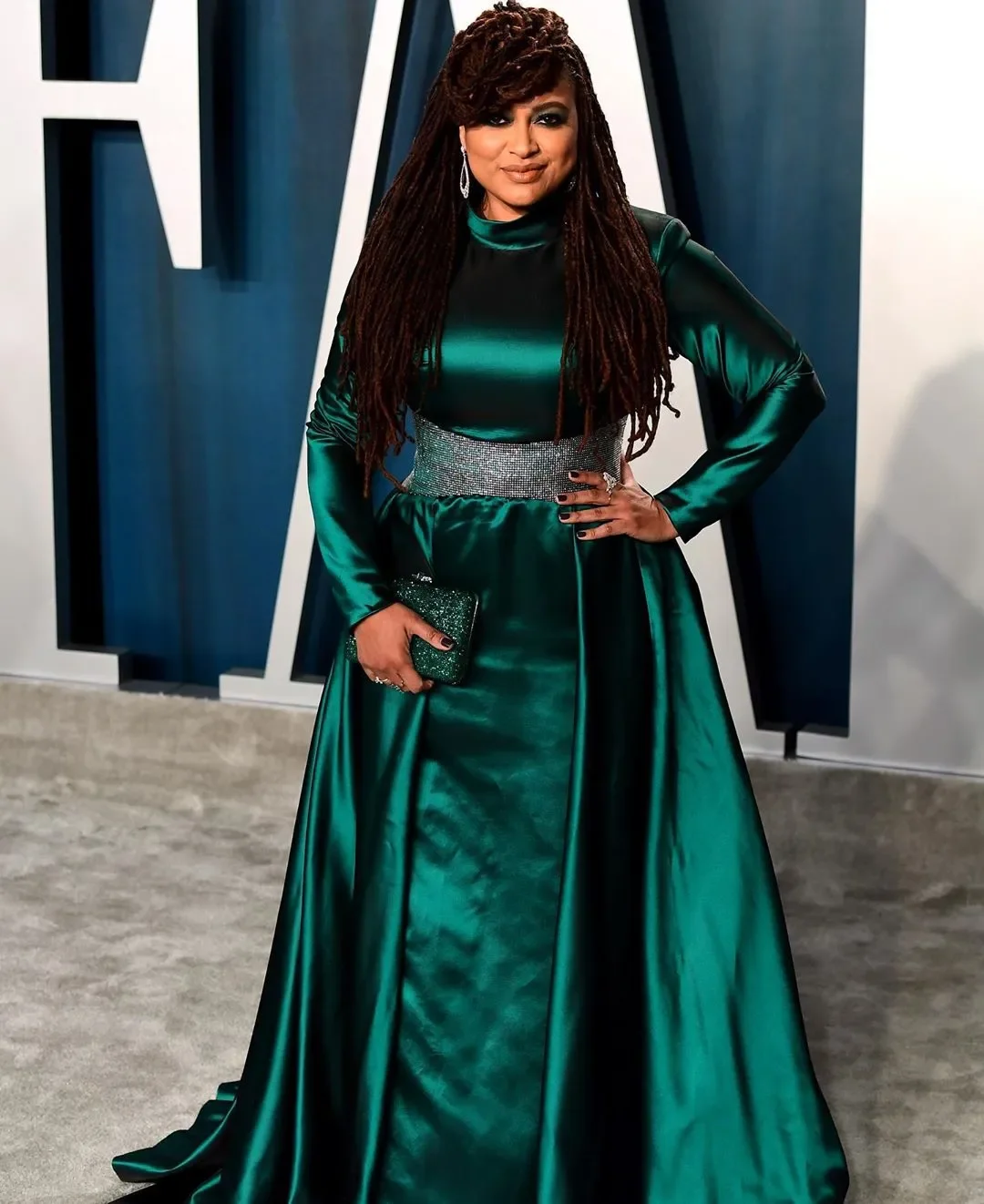 Green sexy mermaid bright satin sequin high neck long sleeves plus size ladies custom evening gown PROM party formal occasion