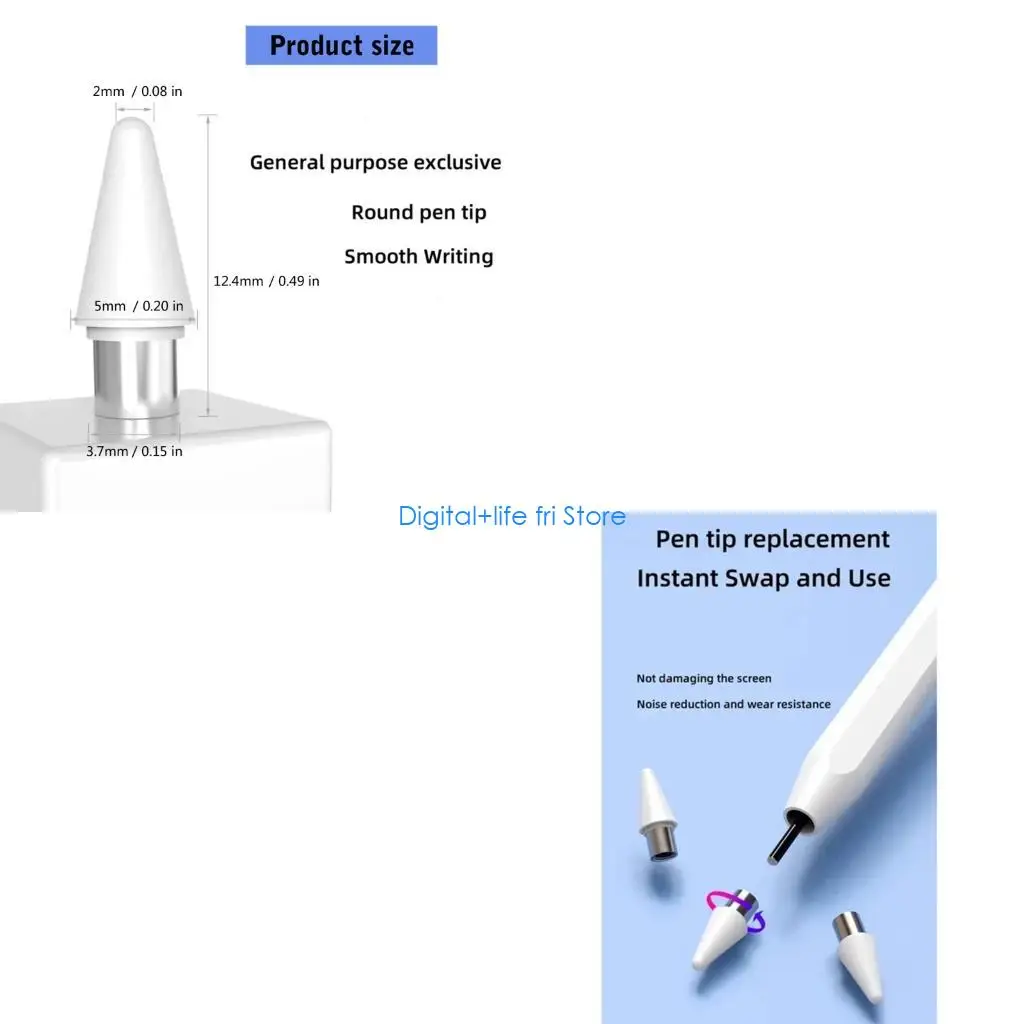 E06D 2Pcs Multipurpose Nib Replacement Pencil Tip Not Wear Out Fine Point Precise Control For Pencil 1st/2nd Tablet