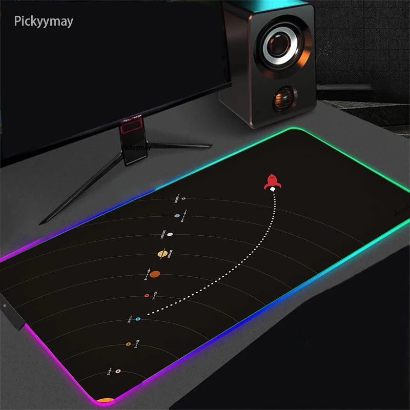 Large Mouse Pad RGB Solar System Space Universe Gaming Computer LED Light Mousepad Gamer Rubber Carpet Backlit Play Desk Mats