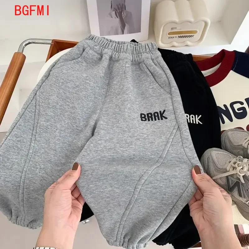 2026 Winter New Baby Whole Velvet Loose Trousers Solid Infant Boy Casual Pants Toddler Girl Straight Pants Versatile Kid Clothes