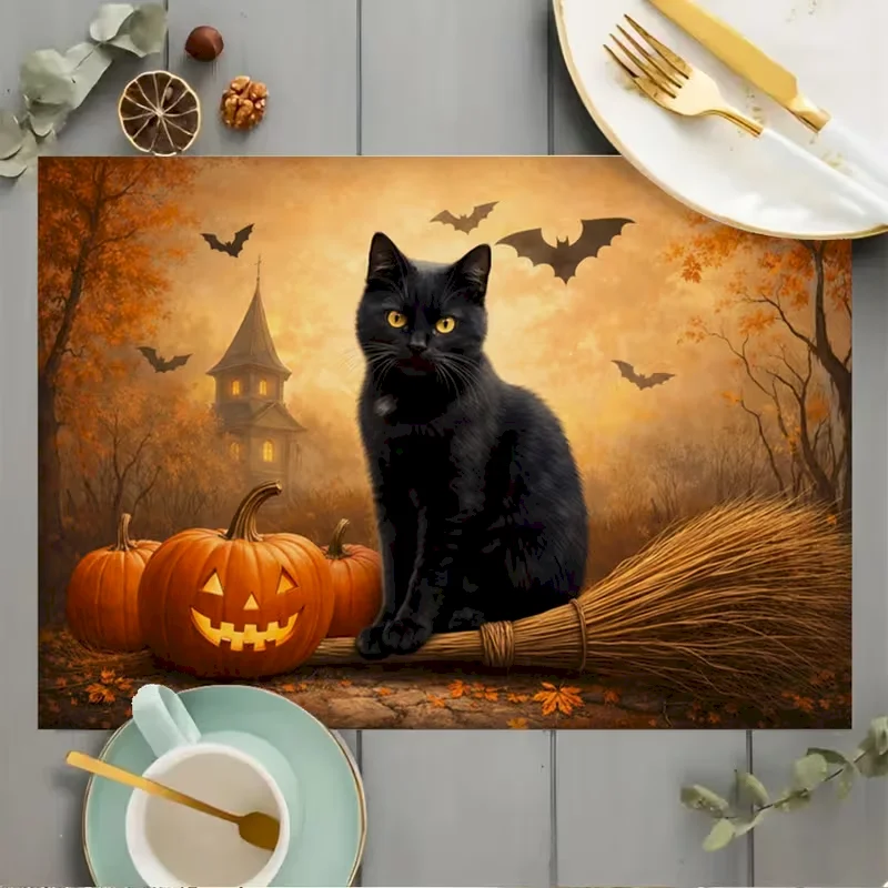 VIKAMA Ghost Witch Pumpkin Quick Dry Absorbent Non Slip Washable Kitchen Counter Drying Mat Halloween Placemat