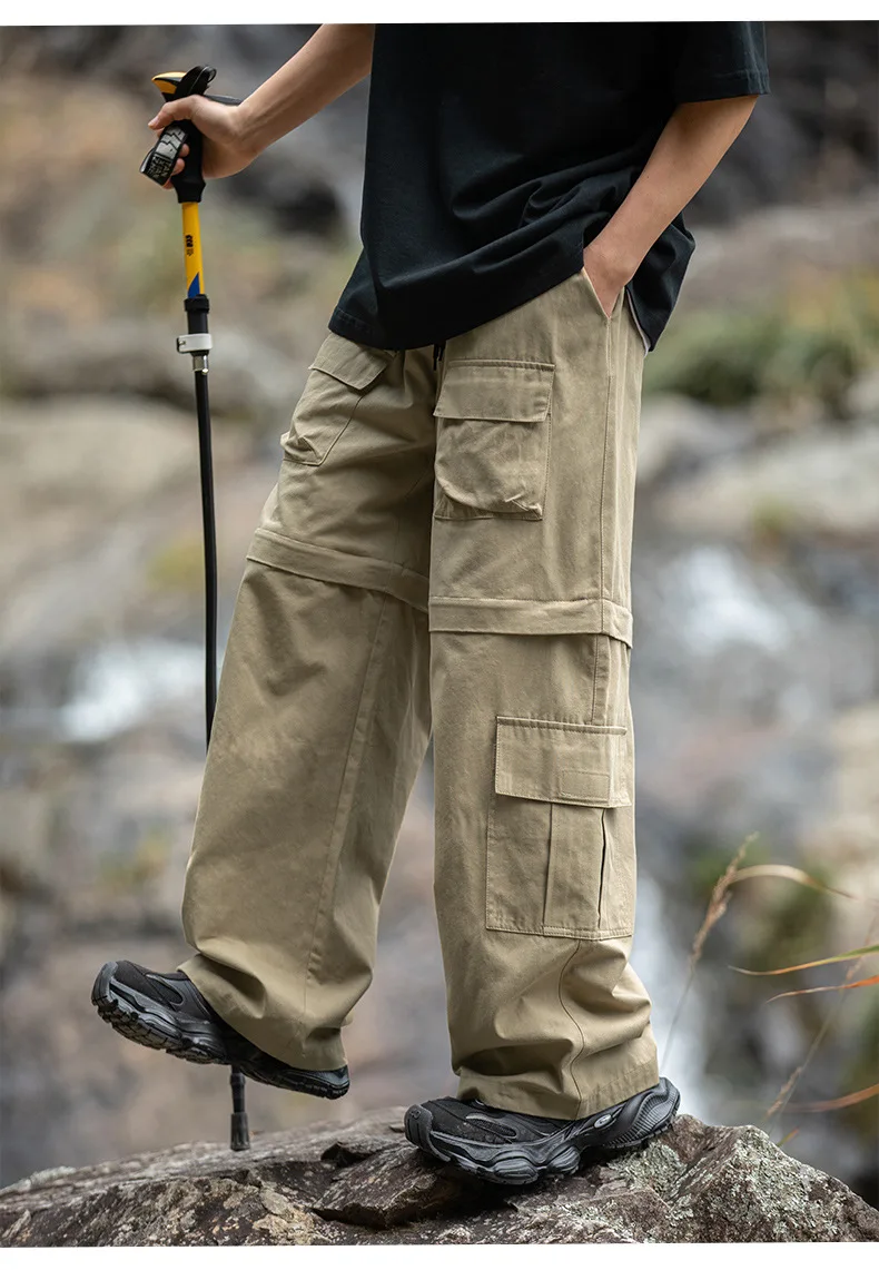 Multi pocket outdoor loose fitting workwear pants patchwork trendy long pants cargo pants baggy