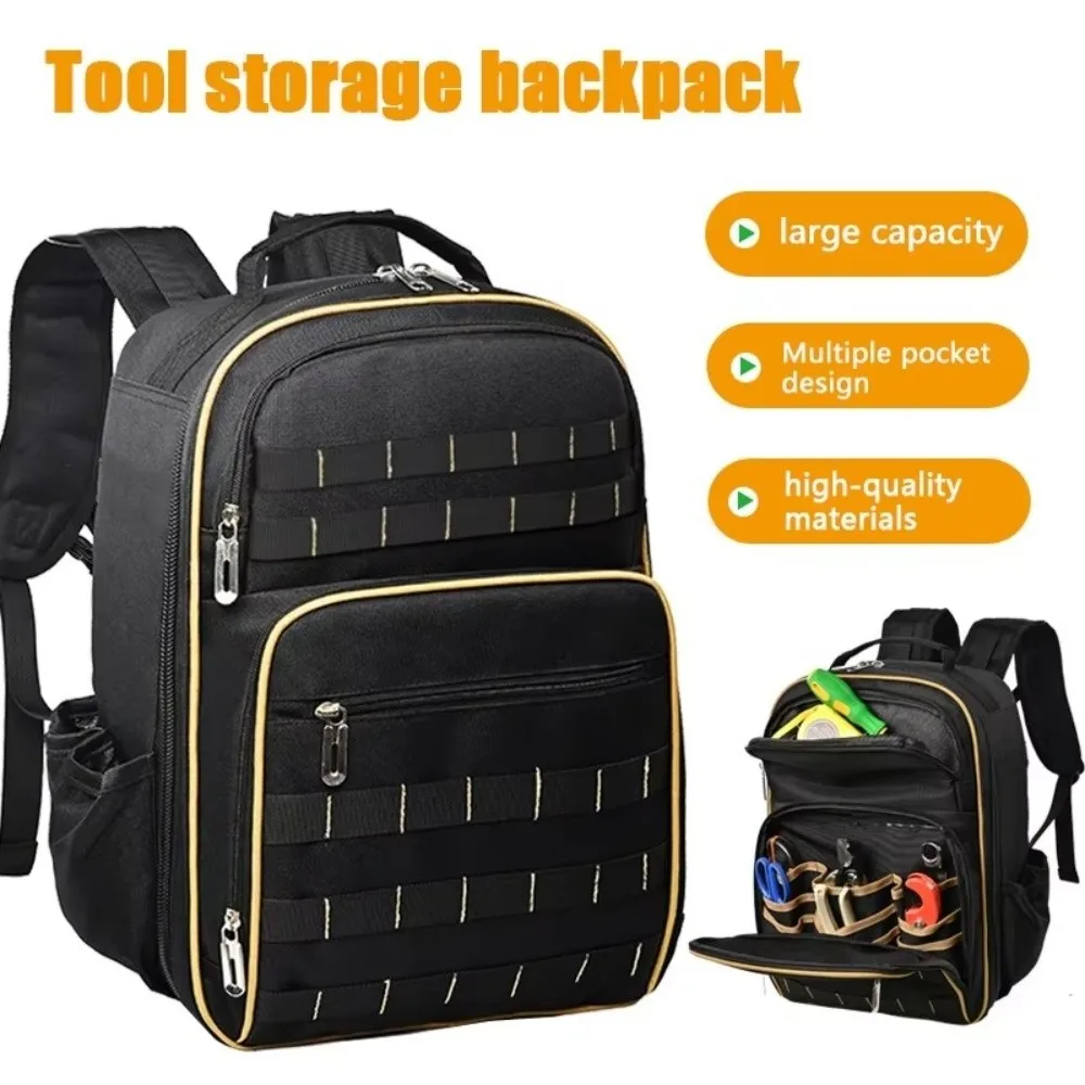 Large Capacity Heavy Duty Tool Backpack Multi-Pocket Thickened Electrician Tool Bag Waterproof Wear-resistant Tool Organizer