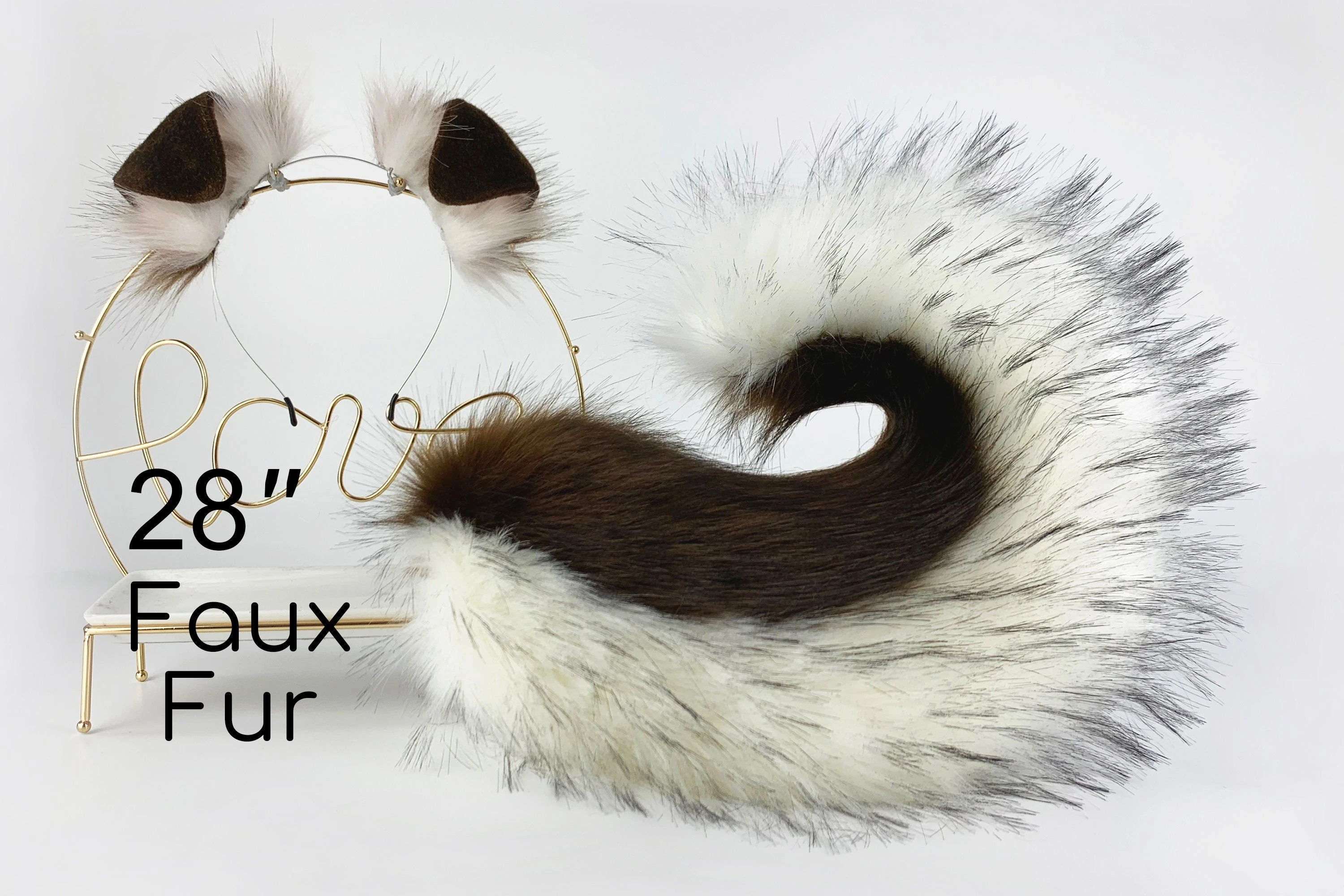 Furry Anime Dog Ear Headband Tail Cartoon Comic-Con Cosplay Accessories Plush Simulation Animal Ears Tail Halloween Costume Prop