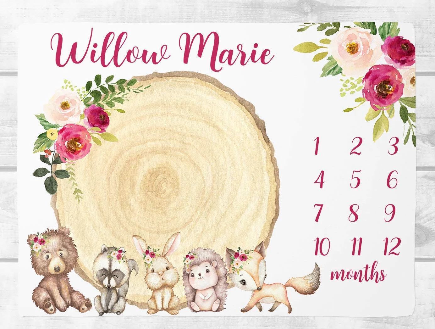 VIKAMA Baby Growth Record Blanket Animal Garland Monthly Calendar Design Newborn Gift 100-Day & First Birthday Commemorative