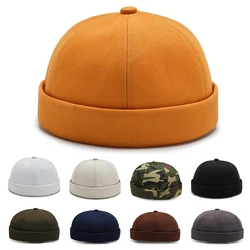 Vintage Men's Summer Cotton Brimless Skullies Cap Solid Color Street Portable Docker Hats Multipurpose Beanie Hat Hip Hop Hats