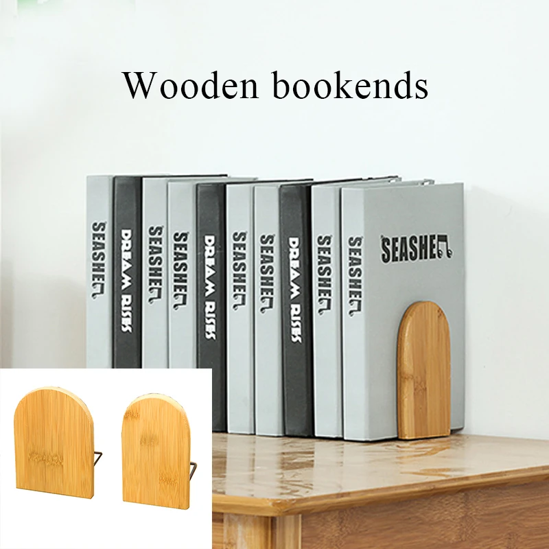 Nature Bamboo Bookends Desktop Organizer Office Home Book Ends Book Stand Holder Shelf Bookrack Office Accessories