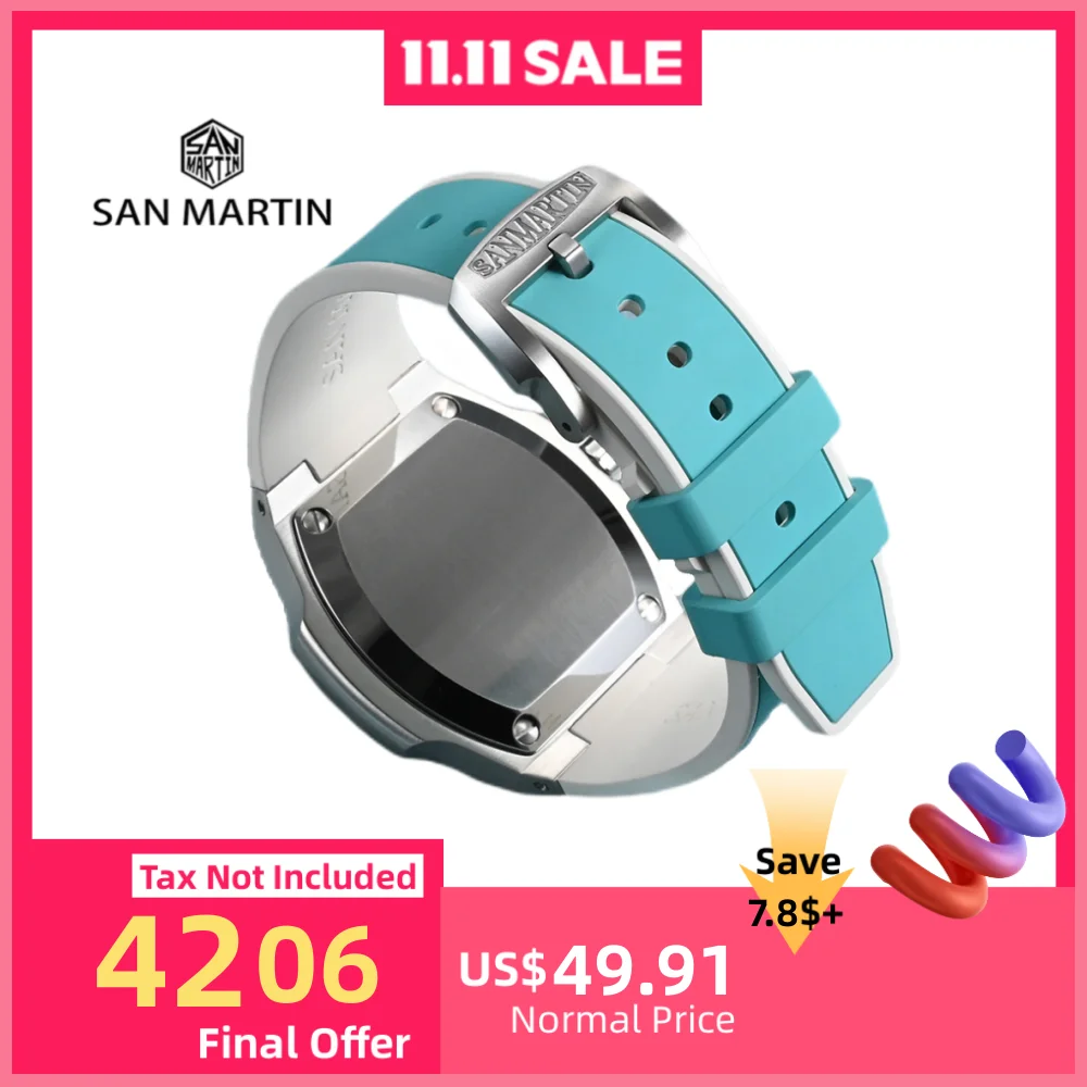 

San Martin 24mm Curved Ends FKM Rubber Strap 316L Stainless Steel Pin Buckle For SN0074 SN0075 Model Watchband SF0009