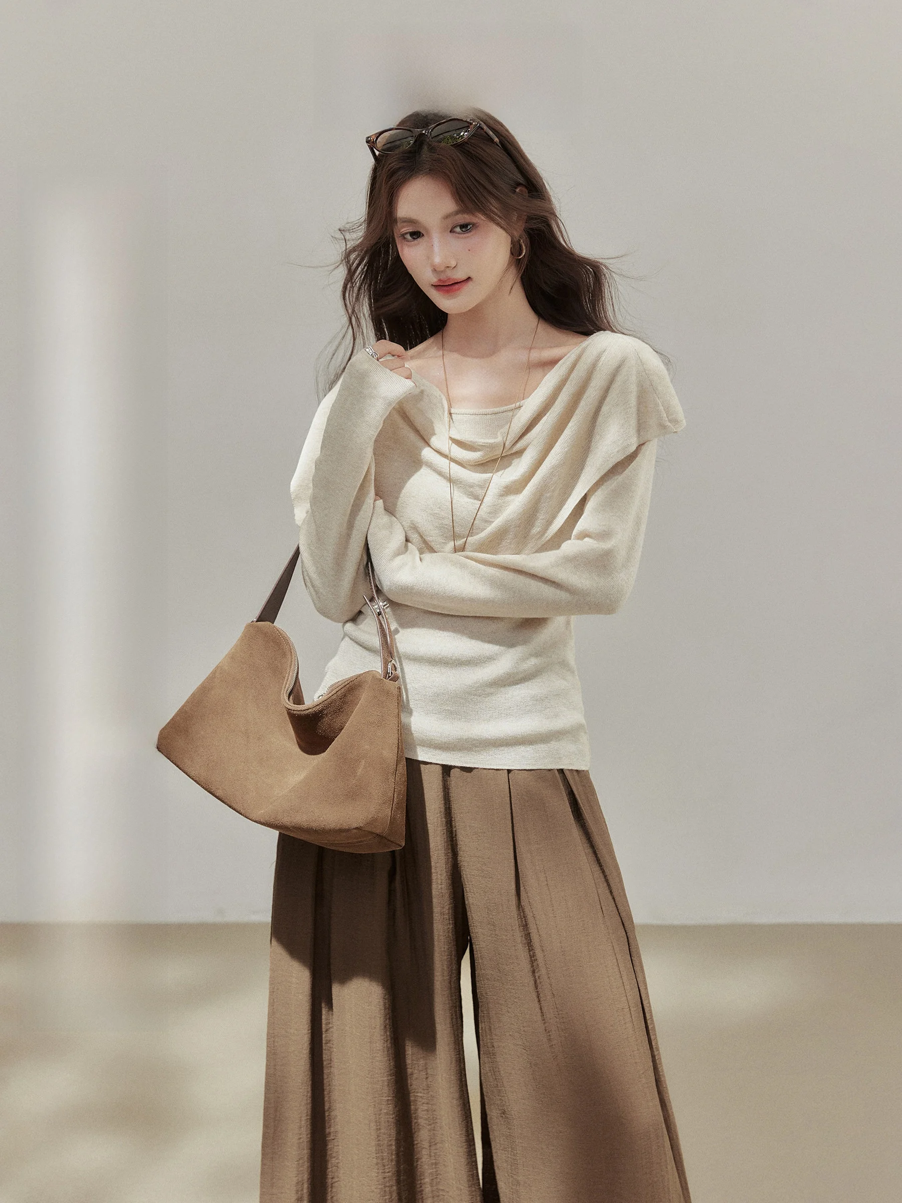 

Chic Korean Sle Knitted Sweater Set for Plump Women Loose Fit Long Sve Crew Ne Two-Piece Outfit Autumn Faion