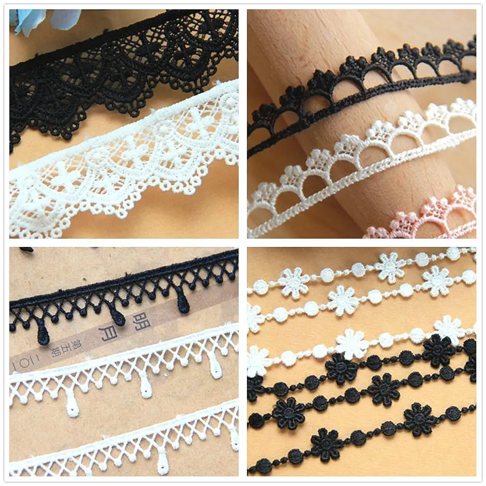 5 Yards Polyester Embroidered Lace 3D Flower Guipure Lace Embroidery Appliqued Sewing Trims White and Black