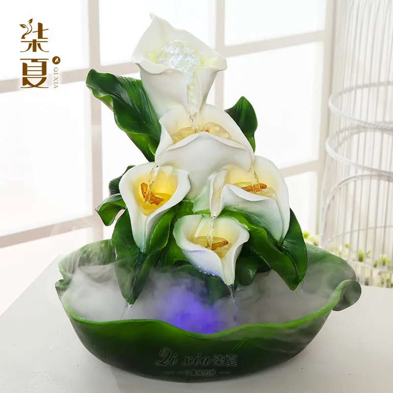 Creative living room, lotus, flowing water, stacked water, waterfall, fountain lucky ornament, desktop feng shui wheel, Chinese