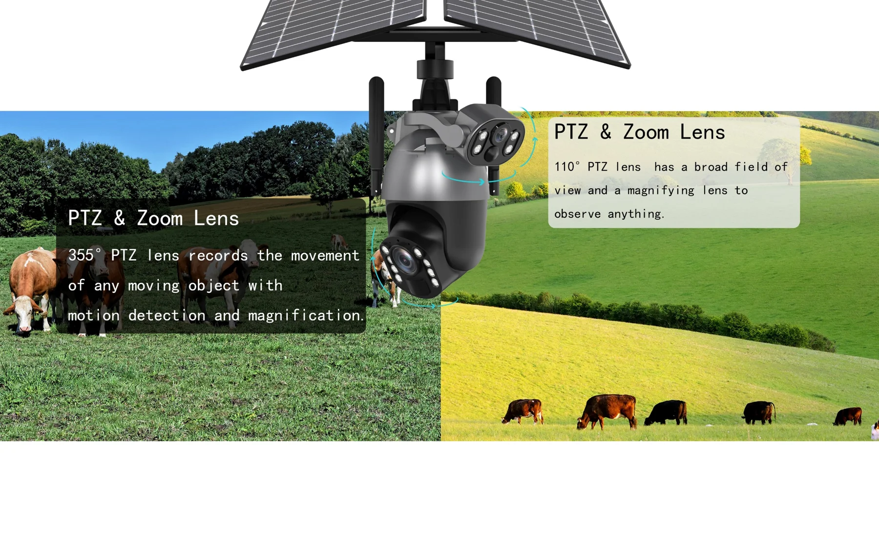 Createrway Full HD Solar CCTV Camera Dual Lens New Arrival IP66 Waterproof 10X Zoom Two-Way Audio Built-in Siren Mic Cloud Data