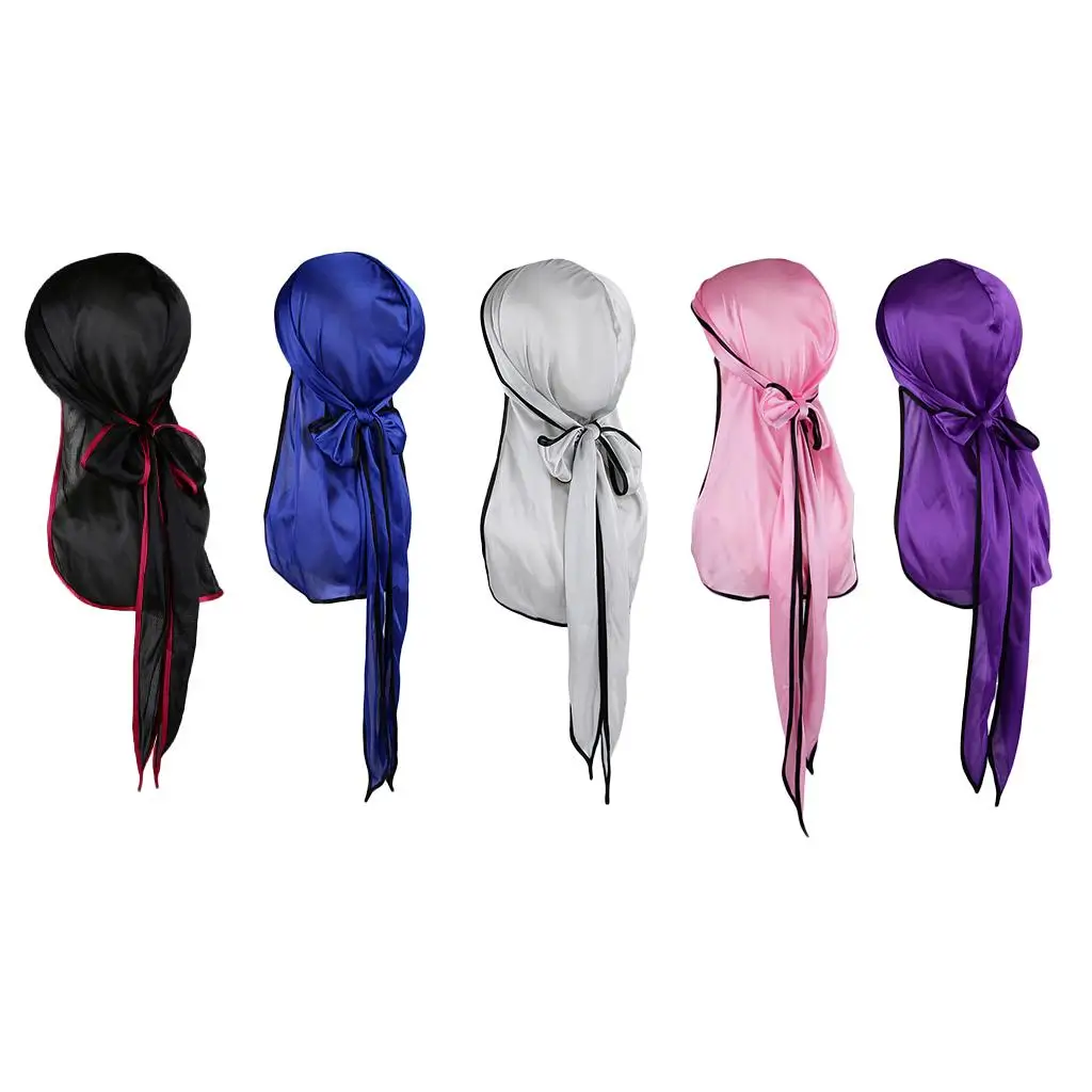 Extra Long Tail Durag Cap Headwrap Satin Scarf Cap for Muslim Men Women Chemo Hair Loss Cover Hat