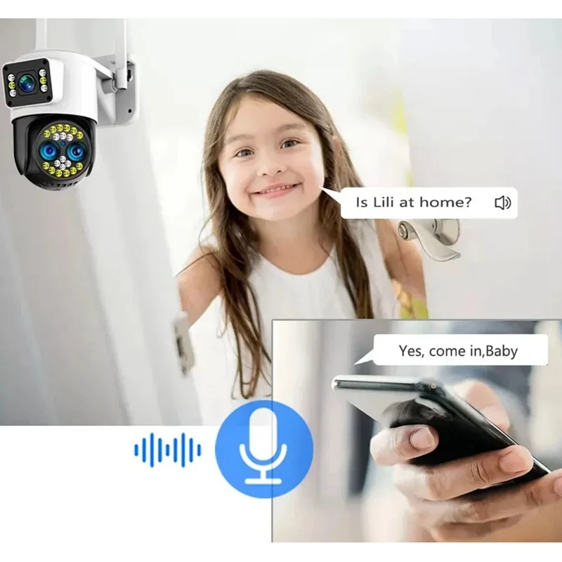 Security Camera Outdoor,Wifi 4K 8MP Two Lens Two Screen Outdoor Wireless Camera 10X Zoom Two Way Audio Detection EU Plug Durable