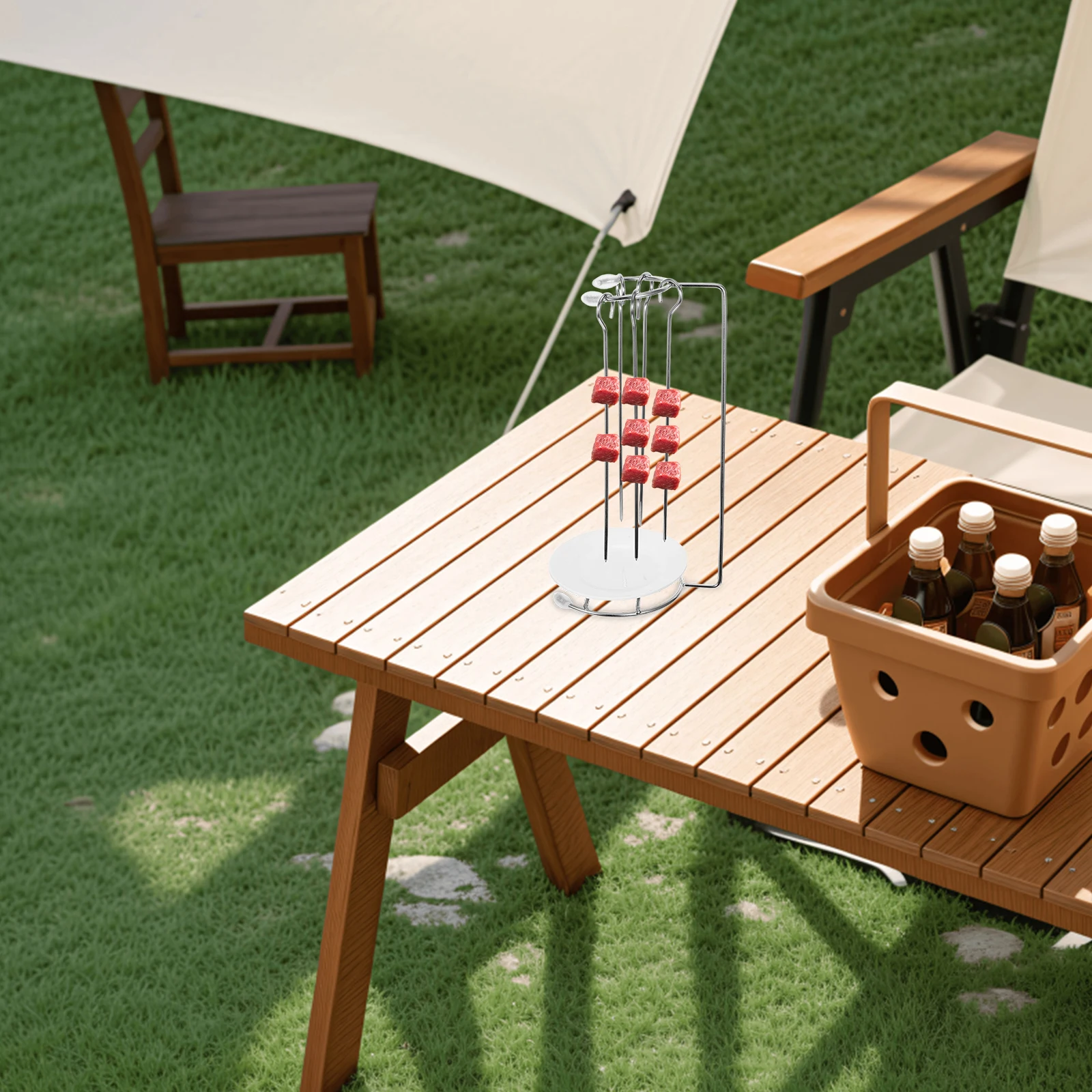 

2 set Kebab Hanger Hanging Rack BBQ Racks Skewer Stand Storage Stainless String Portable Craftsmanship Drip Plate Outdoor Food