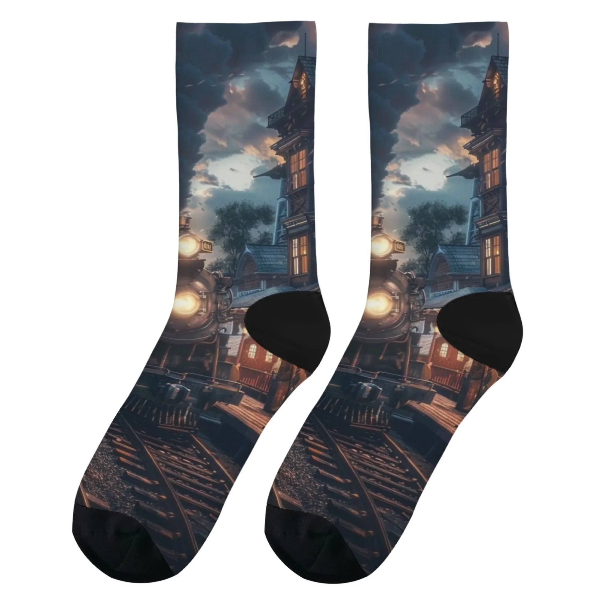 جوارب رجالية عصرية غير رسمية تصميم قطار ريترو مبتكر جوارب ضغط هاراجوكو ستريت هيب هوب لركوب الدراجات في الهواء الطلق والسفر