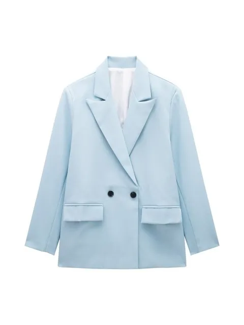 Double Breasted Office Suit Jacket Female Coat Y2k OL Tops Office Women Loose Colorful Blazer 2024 Summer Long Sleeve