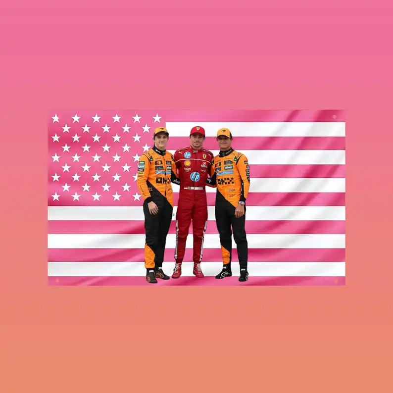Lando Norris Charles Leclerc Oscar Piastri Flag, F1 Drivers Pink US Flag, Formula One Wall Tapestry