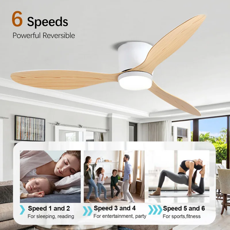 Low floor ventilation 42/52 inch remote control ceiling fan  LED DC motor kitchen bedroom dining room home decoration fan light