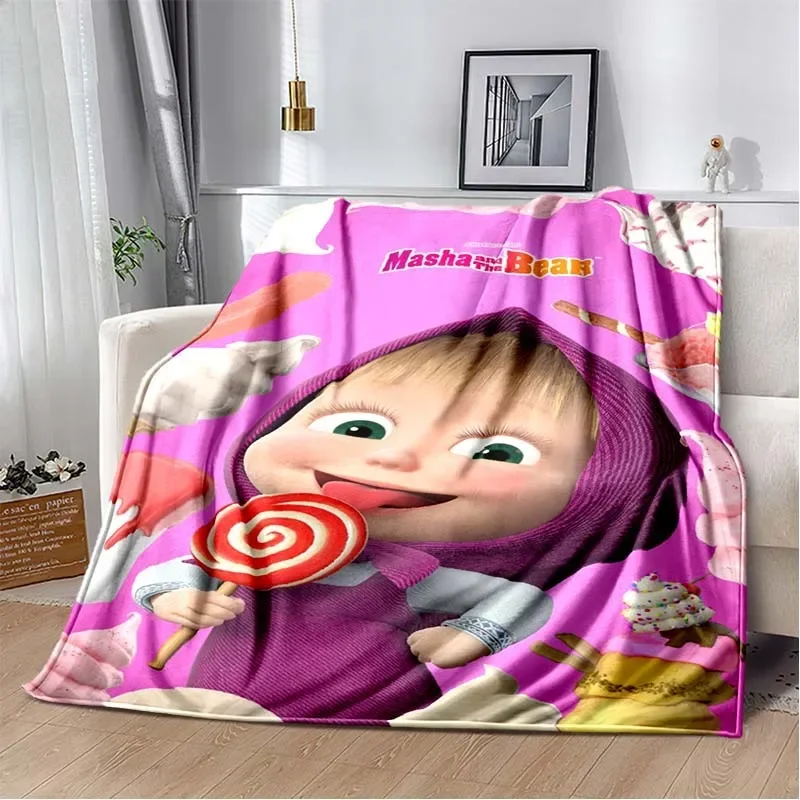 Fashionable cartoon cute M-Masha and Bear plush blanket for home and children's gifts, sofa bed decoration, portable blanket