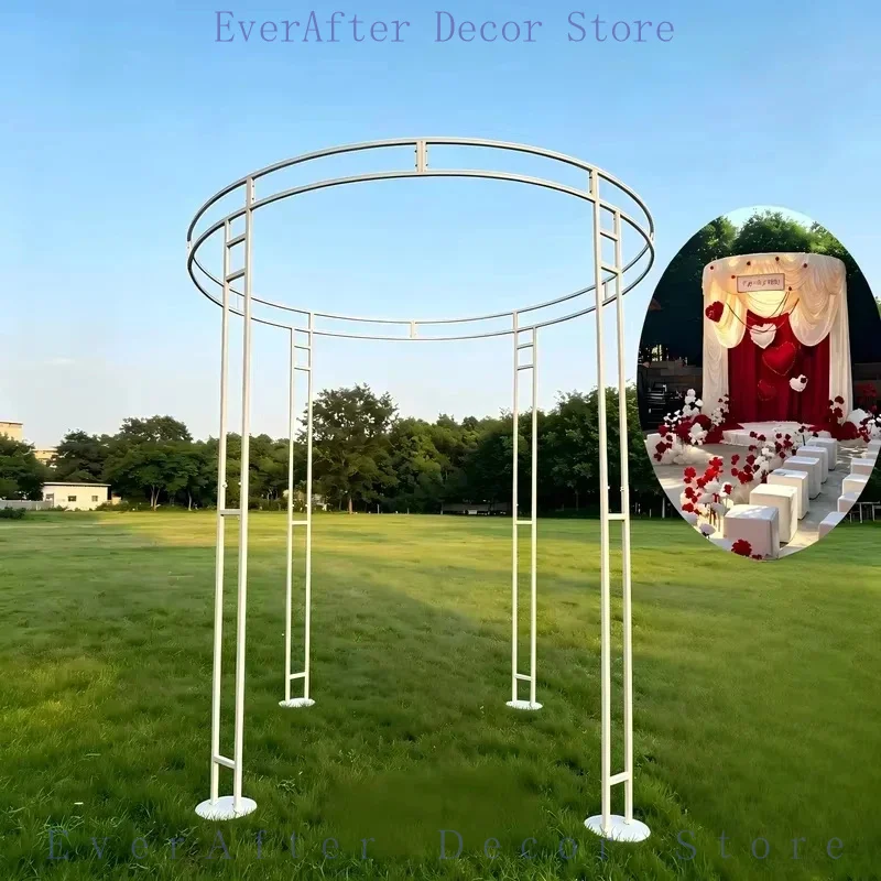 Adjustable Height Round Wedding Welcome Arch Frame Wrought Iron Circle Backdrop Stand Draped Canopy Floral Display Rack For Outd