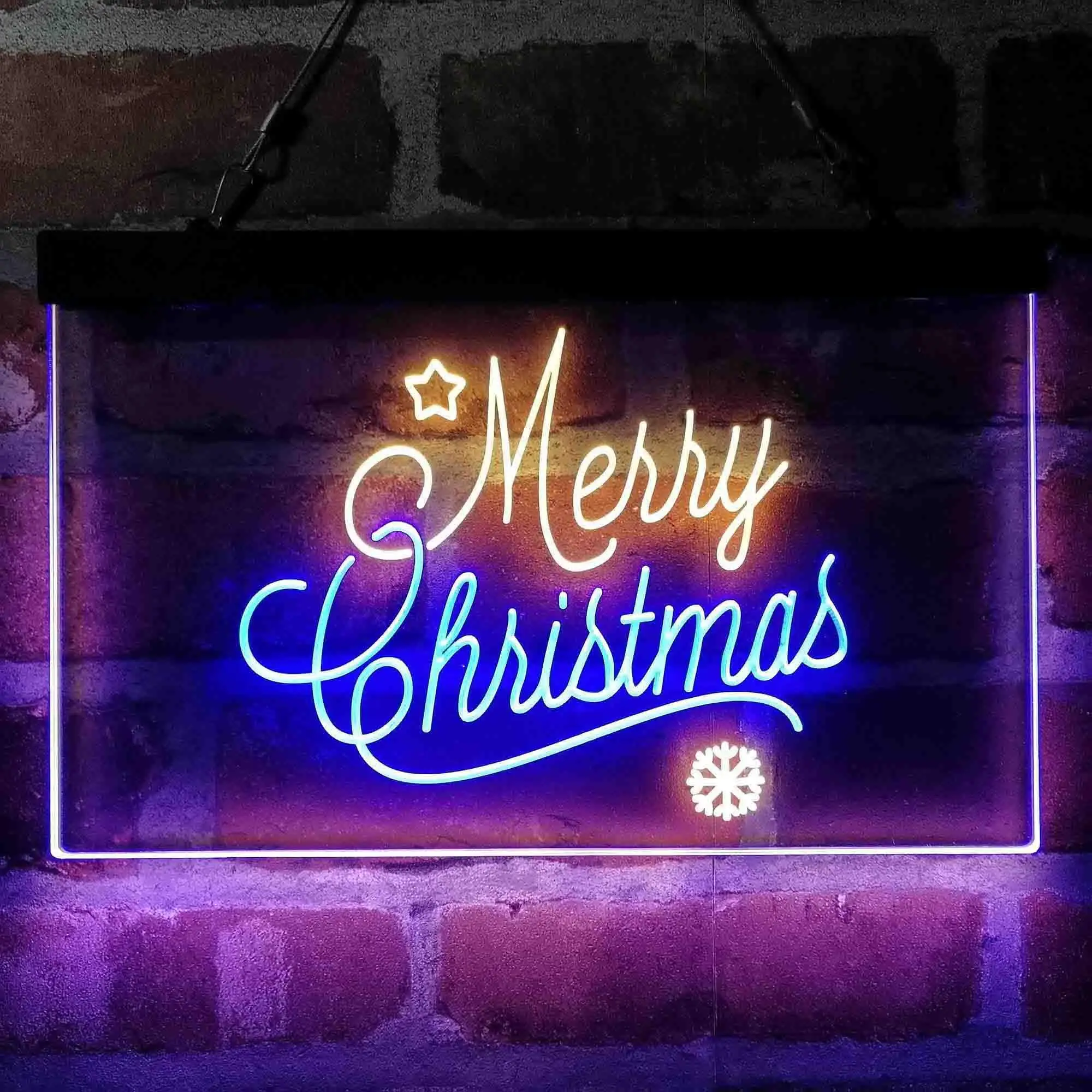 Merry Christmas Snowflakes Star Dual Color Led Neon Sign st6-i4112