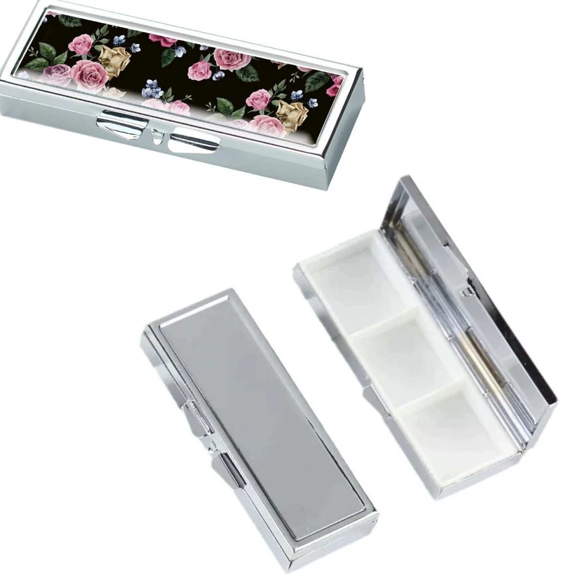 20pcs Rectangle 3 Compartment Sublimation Blank Pill Box Metal Medicine Pill Case One Week,DIY Print Portable Pocket Box
