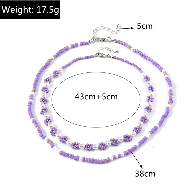 2 Teile/satz Mode Bunte Perlen Halsketten für Frauen Handgemachte Blume Perlen Choker Halsketten Mädchen Party Festival Schmuck Gifs – Detail 4