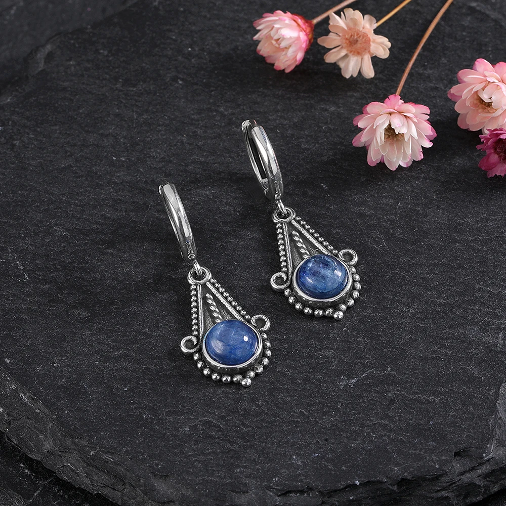 New Elegant Natural Kyanite 925 Sterling Silver Drop Earrings for Women Vintage Jewelry Wedding Engagement Hoop Earrings Gifts