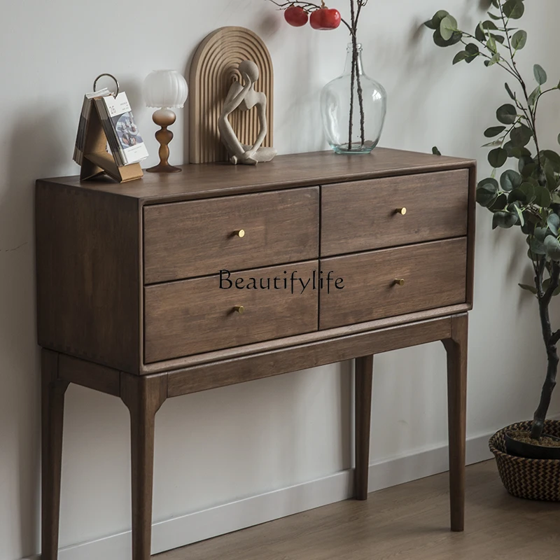 

Walnut Color Solid Wood Entrance Console Tables Nordic Small Apartment Modern Simple Narrow Table