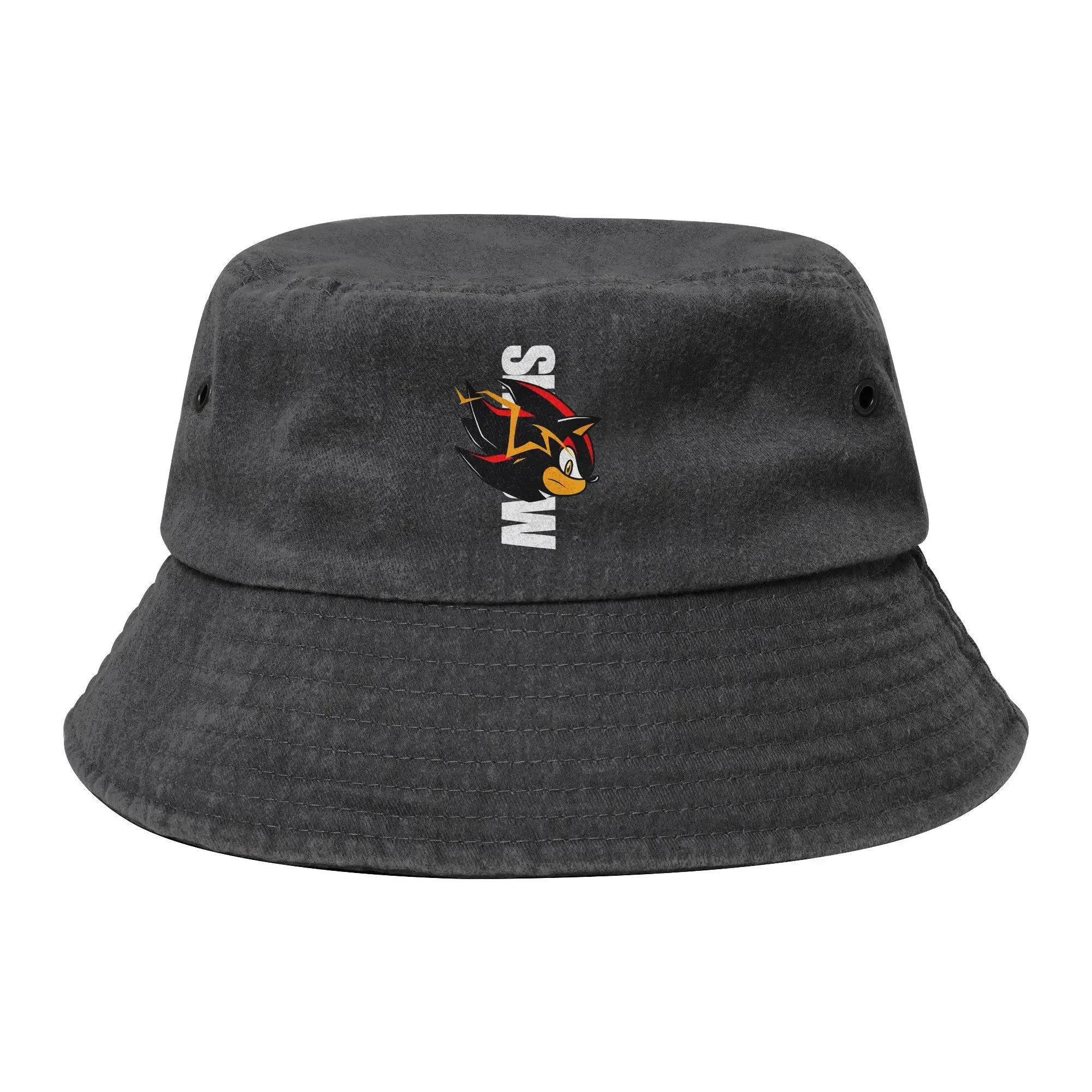Hedgehog Shadow Game Cartoon Bucket Hats Unisex Sport  Distressed Cotton Fishing Cap Summer Boonie Hat