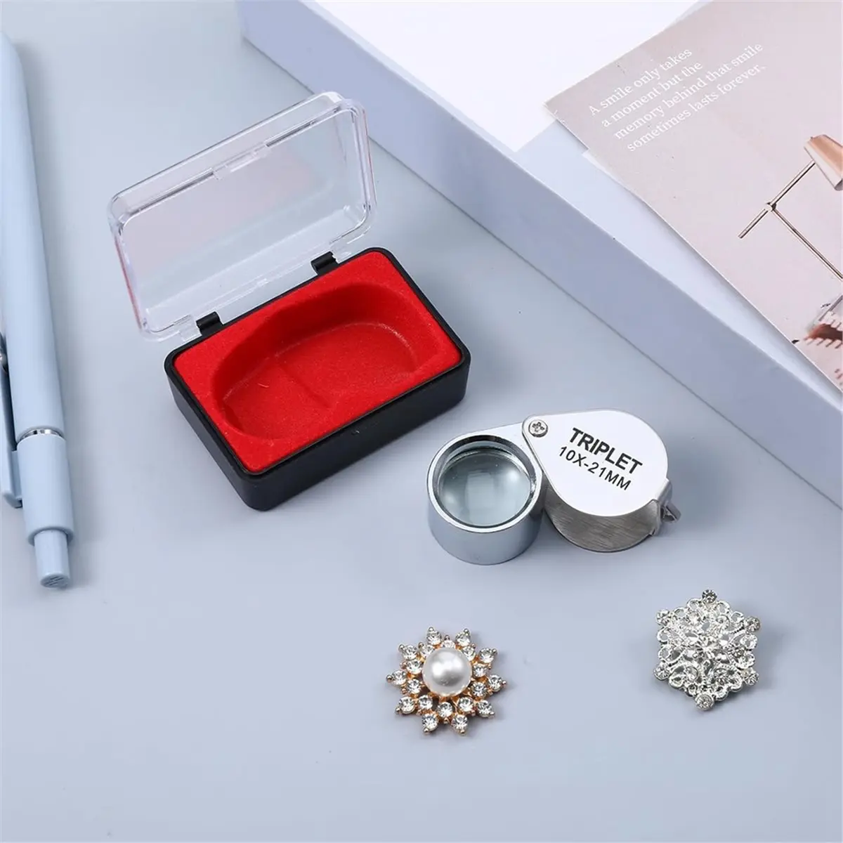 《TOP RATED》21mm Jewelers Eye Glass Tool 10/20/30X Pocket Loupe Magnifier Foldable Triplet Wide View Jewelry Magnifying Glass 10X