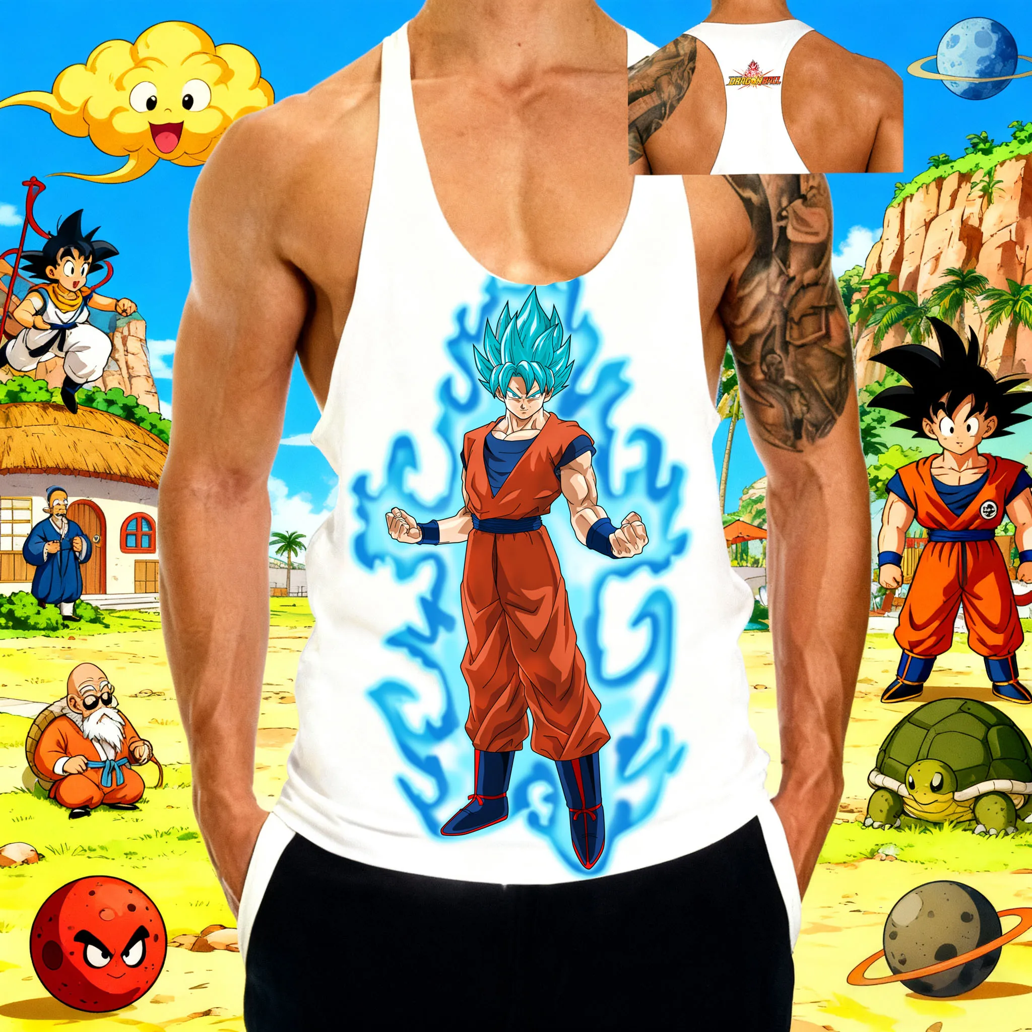 

Popular Anime "Dragon Ball" Wukong Pattern Print 2025 Summer New Hot Selling Men's Sports Gym Breathable Cotton Sleeveless Vest