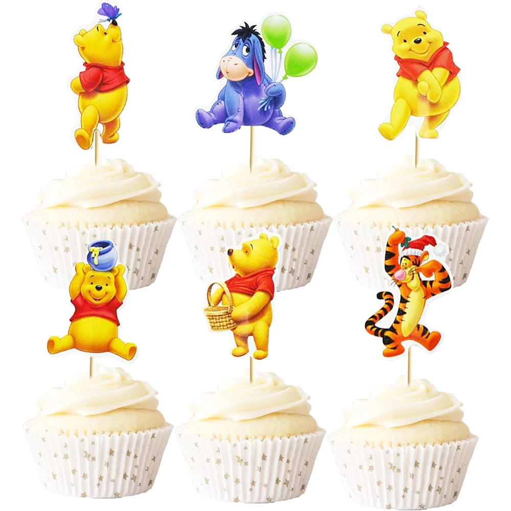 Winnie The Pooh Cake Decorations Cartoon Bear Theme Cake Topper for Kids Baby Shower Happy Birthday Party Cake Supplies Gifts