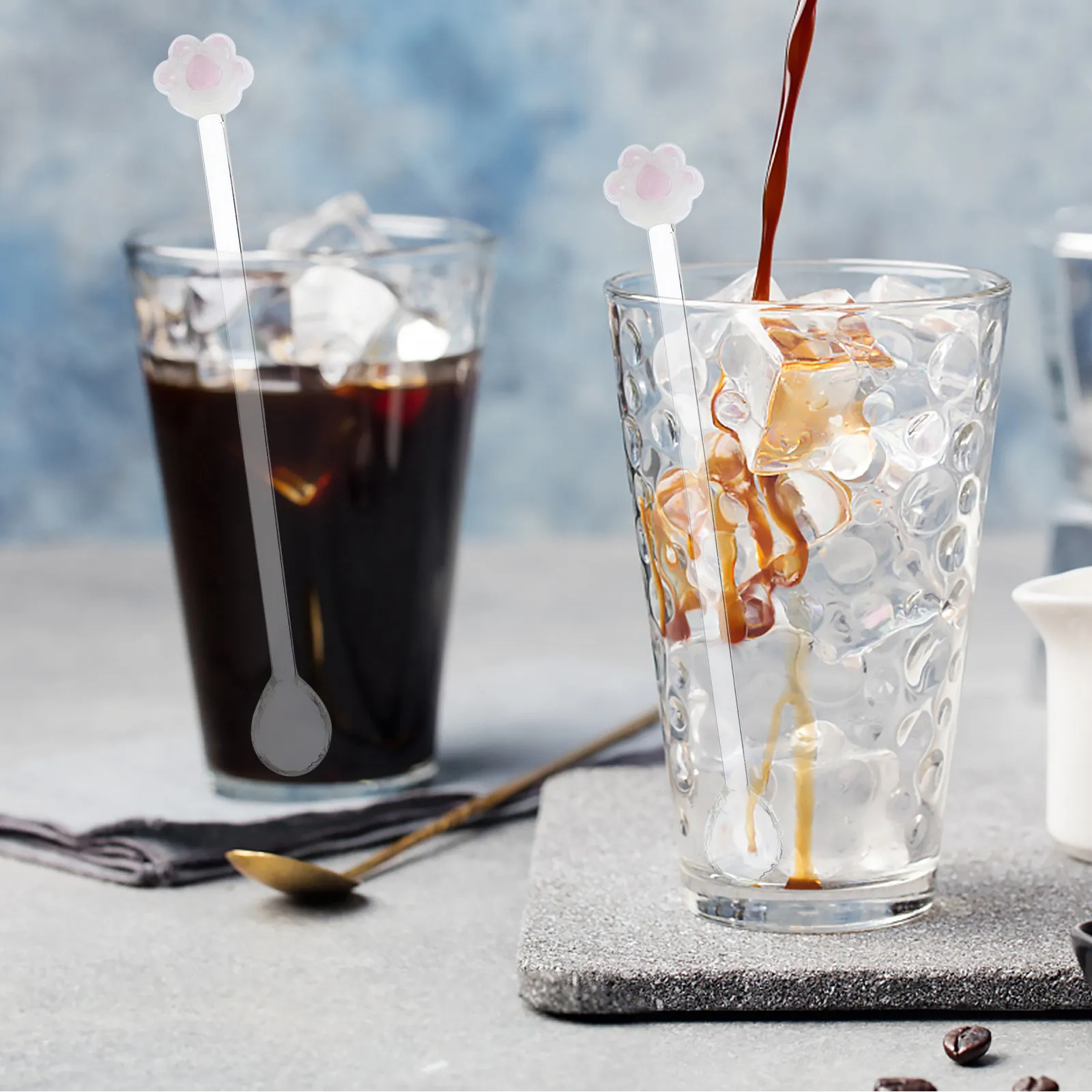 1Set Glass Swizzle Stick and Spoon Set Vibrant Colors Delicate Design Premium Safe for Cocktail Tea Bar Coffee Shop