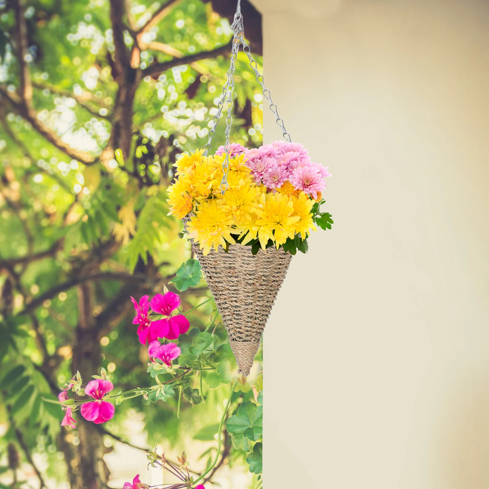 

Straw Hanging Flower Wall Hanging Planter Basket Pot European Style Handwoven Grass Rope Balcony Garden Planter Container