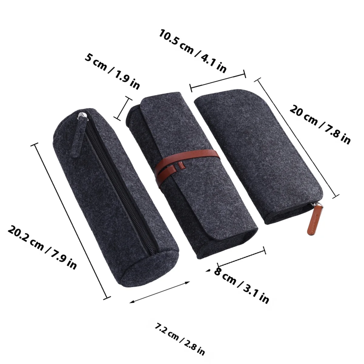 مجموعة مقلمة من اللباد مكونة من 3 قطع باللون الرمادي الداكن ذات سعة عالية منظم قرطاسية وحقيبة أقلام وحقيبة مكياج مقلمة #6