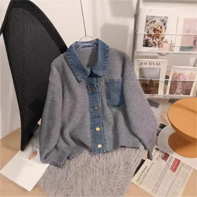 automne-hiver-grande-taille-tricote-jaet-300-pou-col-en-jean-epissage-ort-sle-faux-sens-du-design-deux-pieces-pour-grande-taille