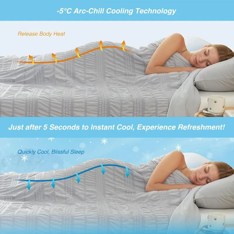 Seersucker Cooling Comforter King Size, Q-Max 0.4 Reversible Lightweight Cooling Blanket