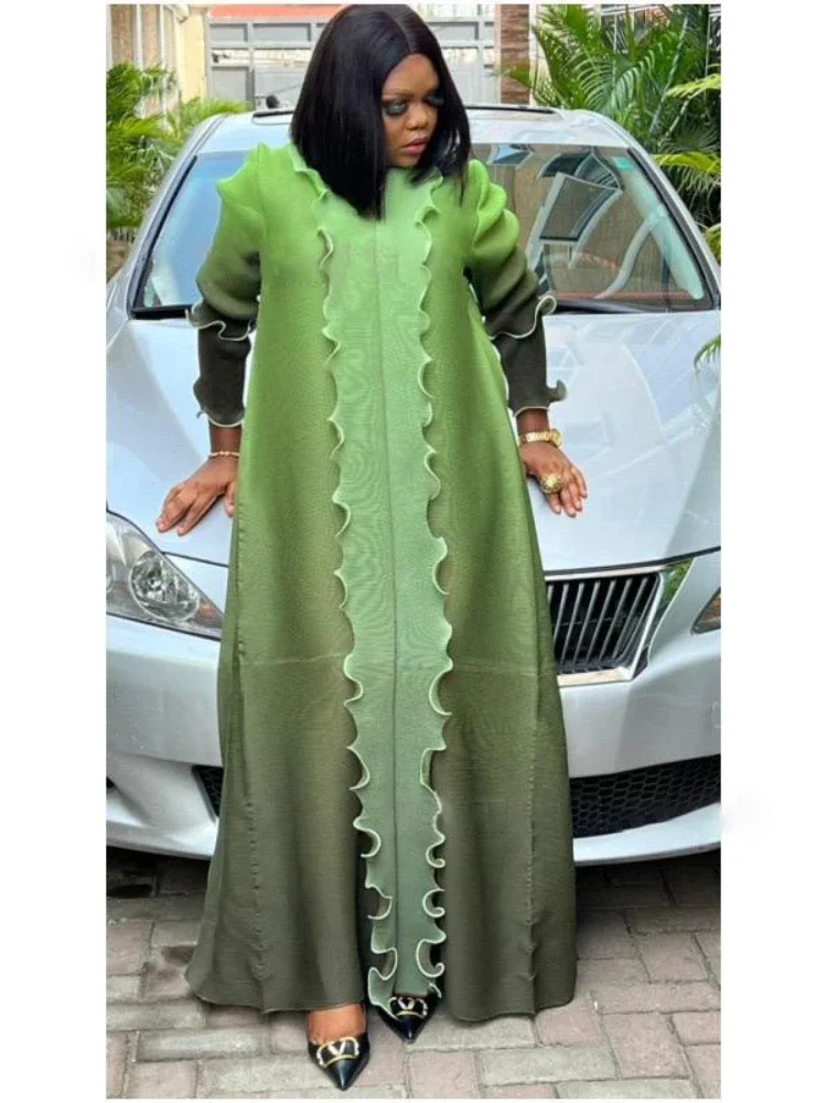 ANLAN Luxury Pleated Dress For Women Gradient Ruffles Long Sleeve with Belt Ladies Dresses for Formal Occasions 2026 New 6AN9207
