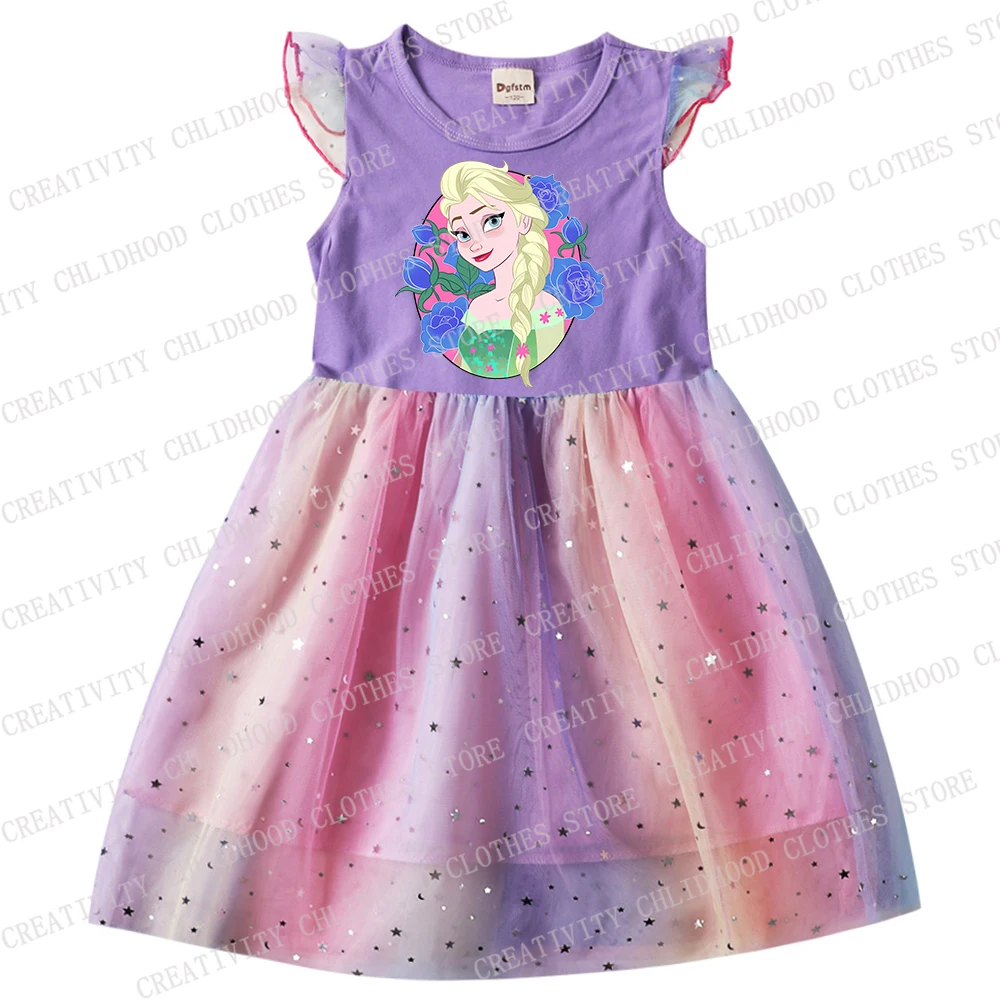 Frozen Girl Dress Children Print Disney Elsa Anna Girls Princess Cartoons Casual Clothes Gauze Kawaii Dresses Kid Baby Gifts