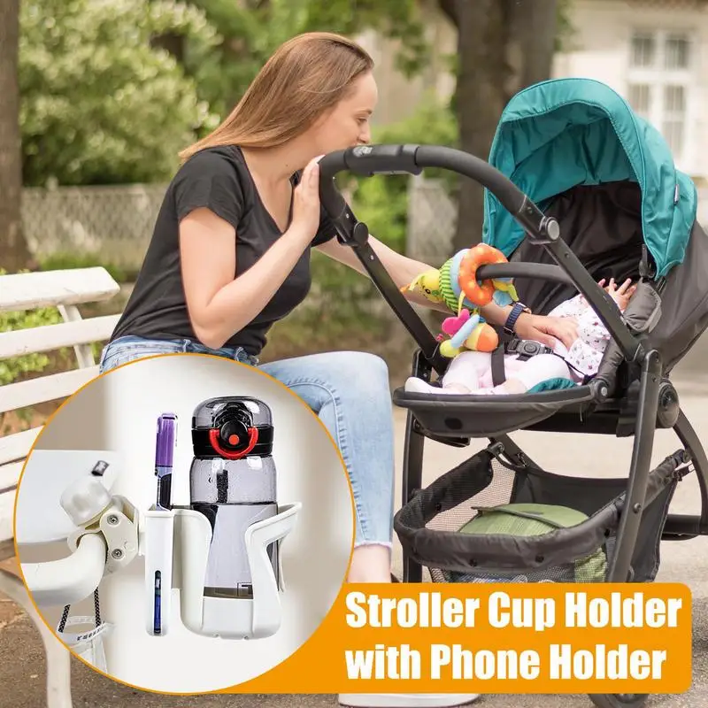 Stroller Drink Holder Attachment Drink Holder Scooter Water Bottle Cage 360 Rotatable 2-in-1 Storage Organizer Non-Slip For