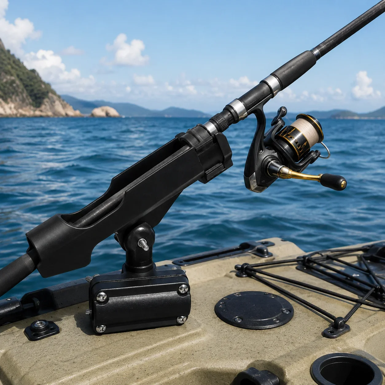 Kayak Fishing Rod Holder with 360 Degree Swivel and Powerlock Adjustment for Anglers on Canoes Small Boats and Other Watercraft
