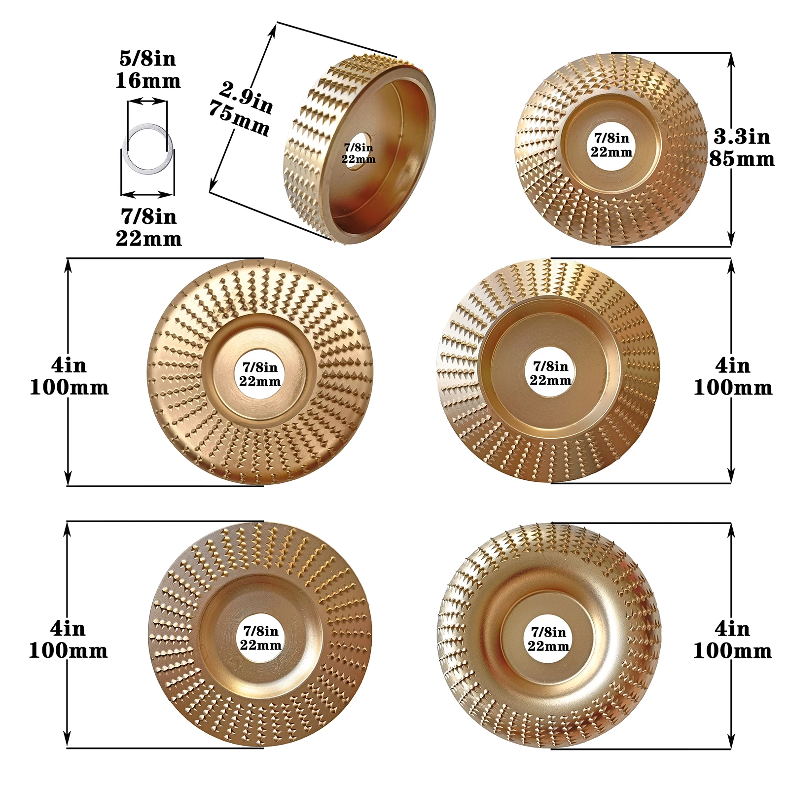 

Wood Carving Disc with Universal Grinder Wrench for Angle Grinder with 5/8" 7/8" Arbor Wood Shaping Disc Grinder Cutting Wheel